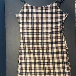 Brown & Black Plaid Women’s Bodycon Mini Dress – Stretchy, Form Fitting